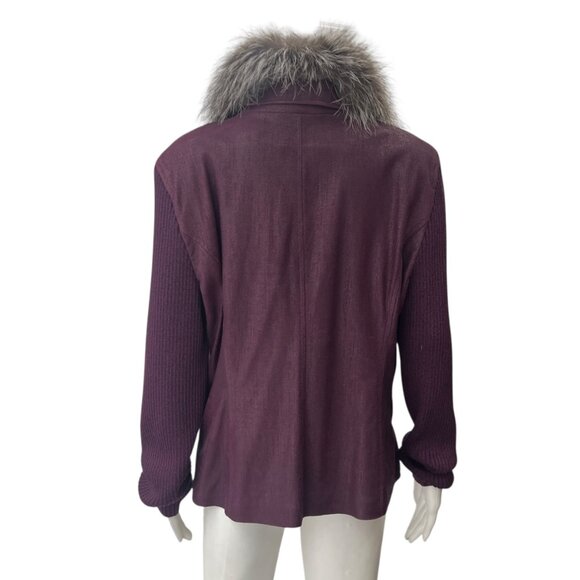 $2495 NWT St. John Burgundy Deep Magenta Fur Collar Jacket size 16 - Picture 5 of 11